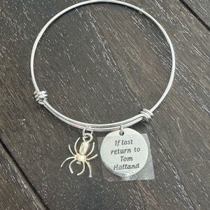 Silver Spider Charm Bangle Bracelet